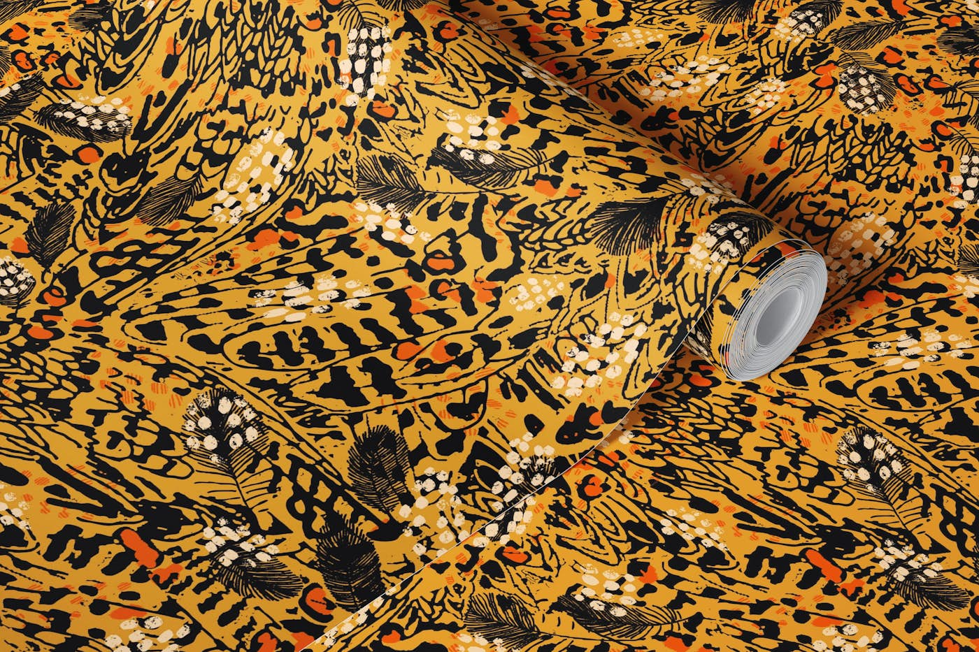 Wild animal print leopard orange wallpaper roll