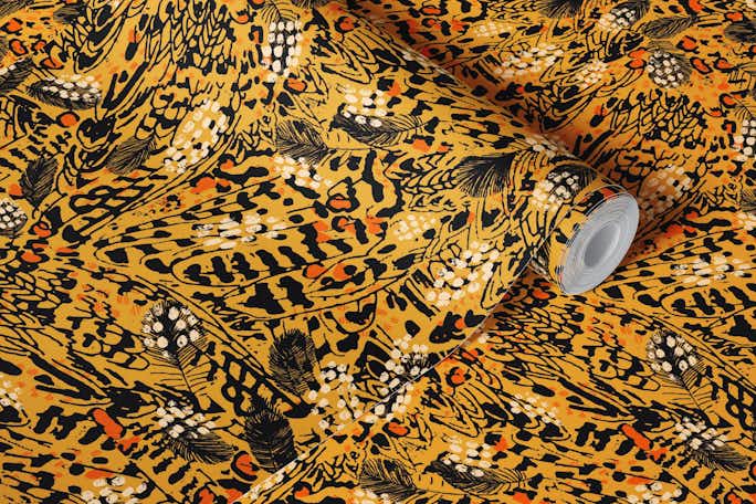 Wild animal print leopard orangewallpaper roll
