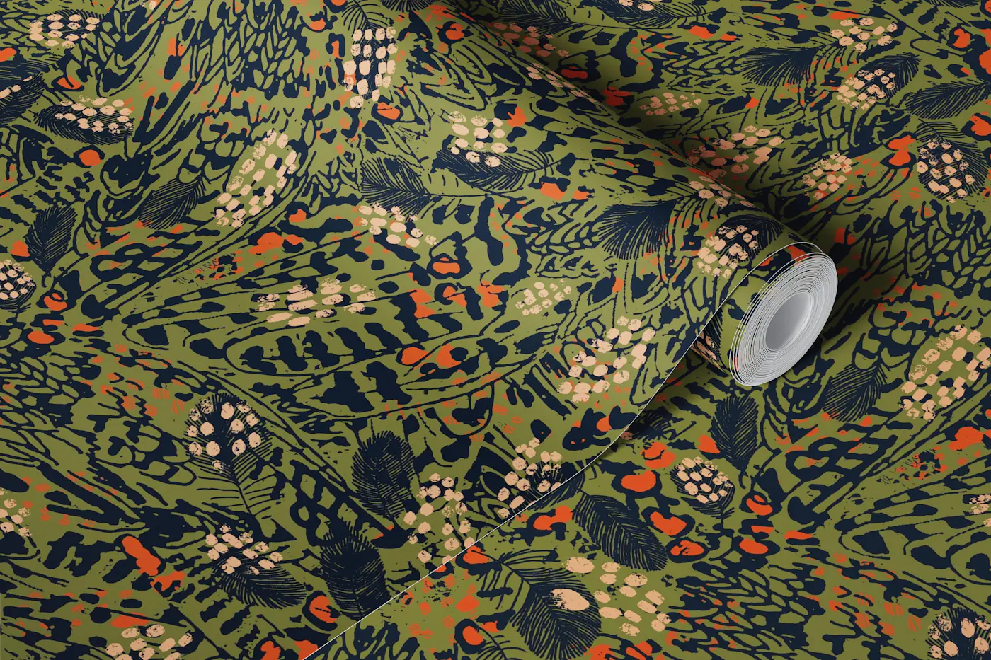 Abstract animal print green camouflage wallpaper roll