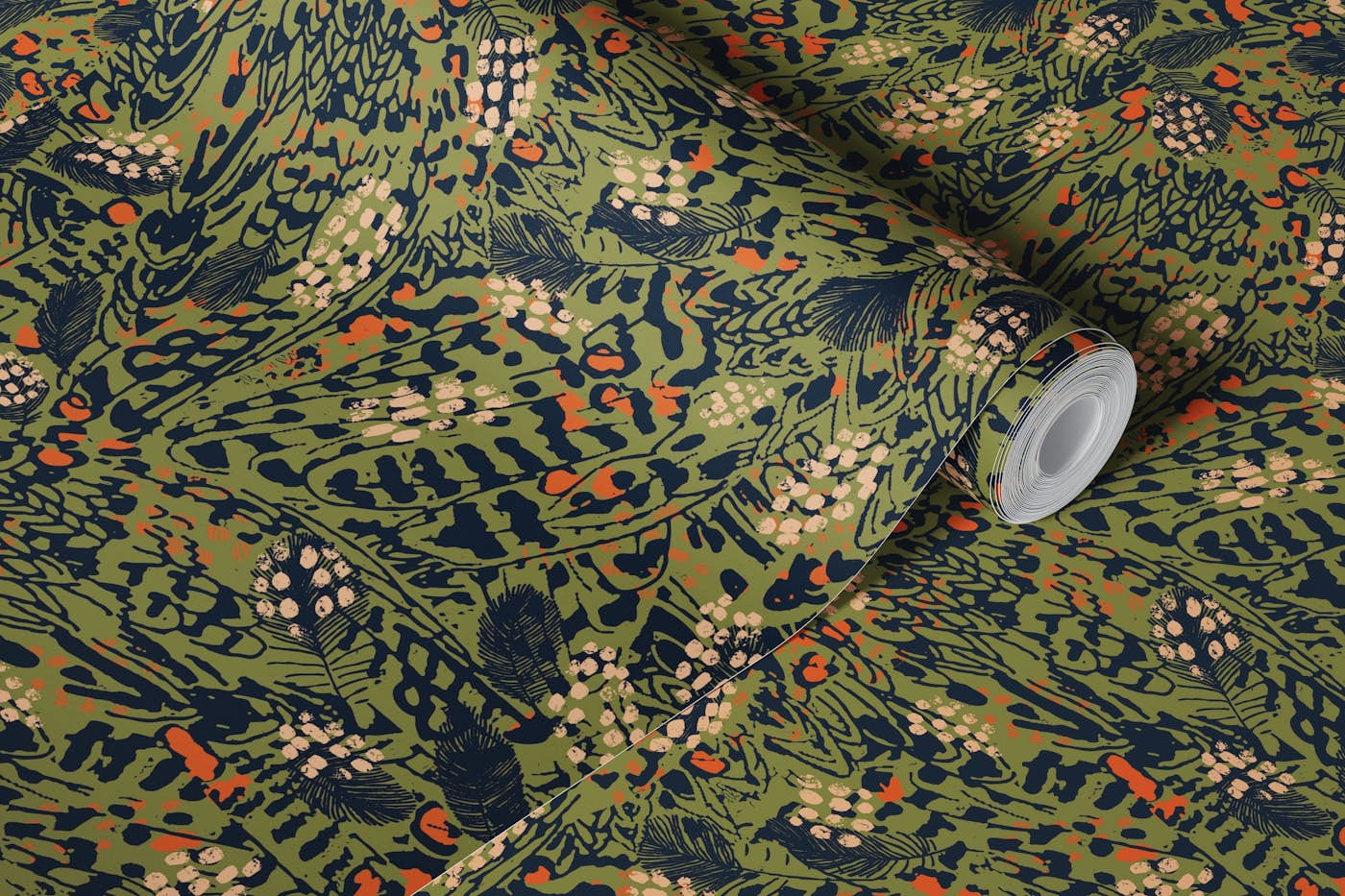 Animal print green camouflage wallpaper roll