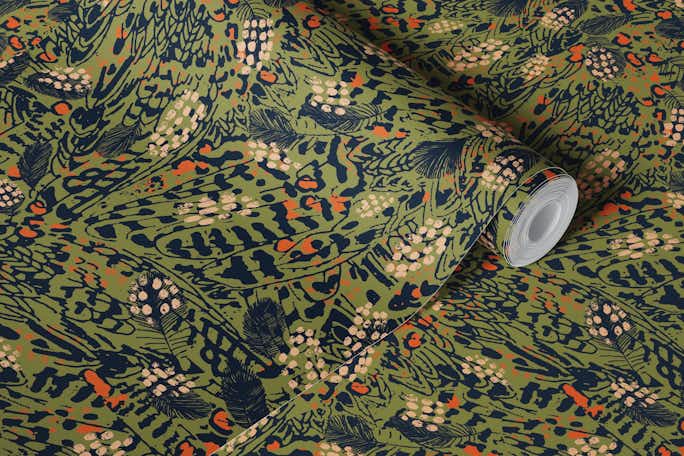 Animal print green camouflagewallpaper roll