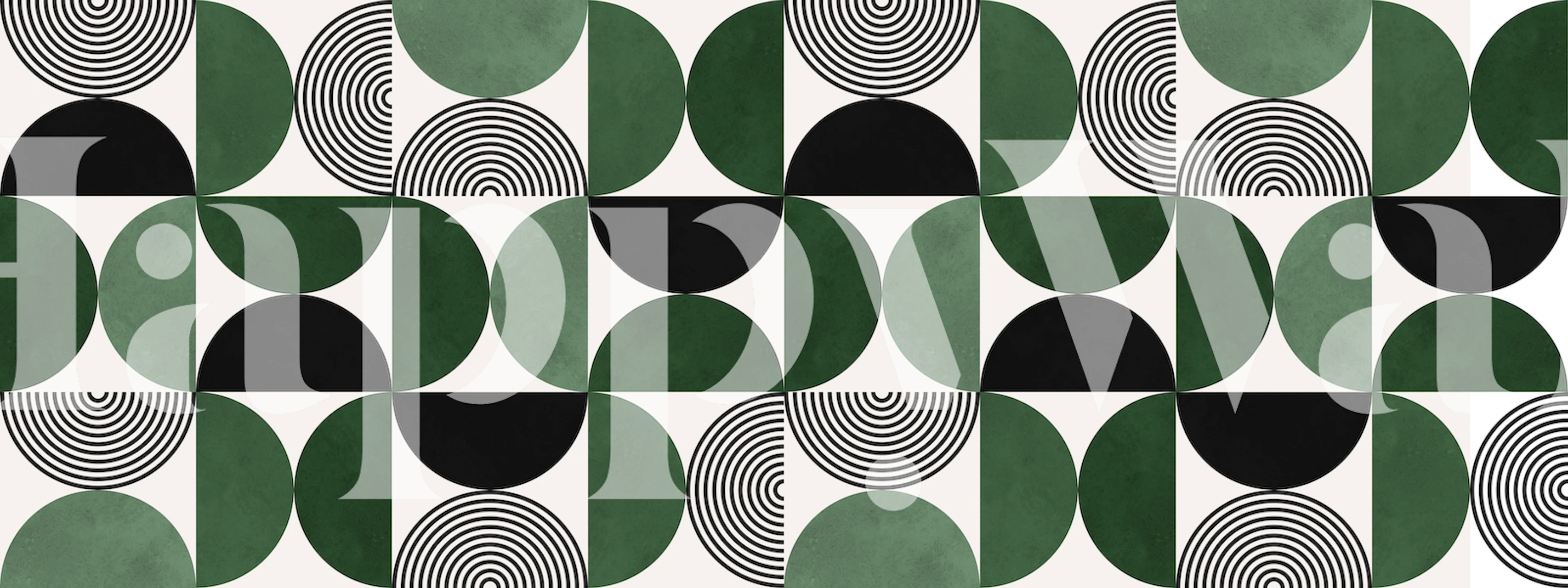 Geometric green circles and black stripes wallpaper