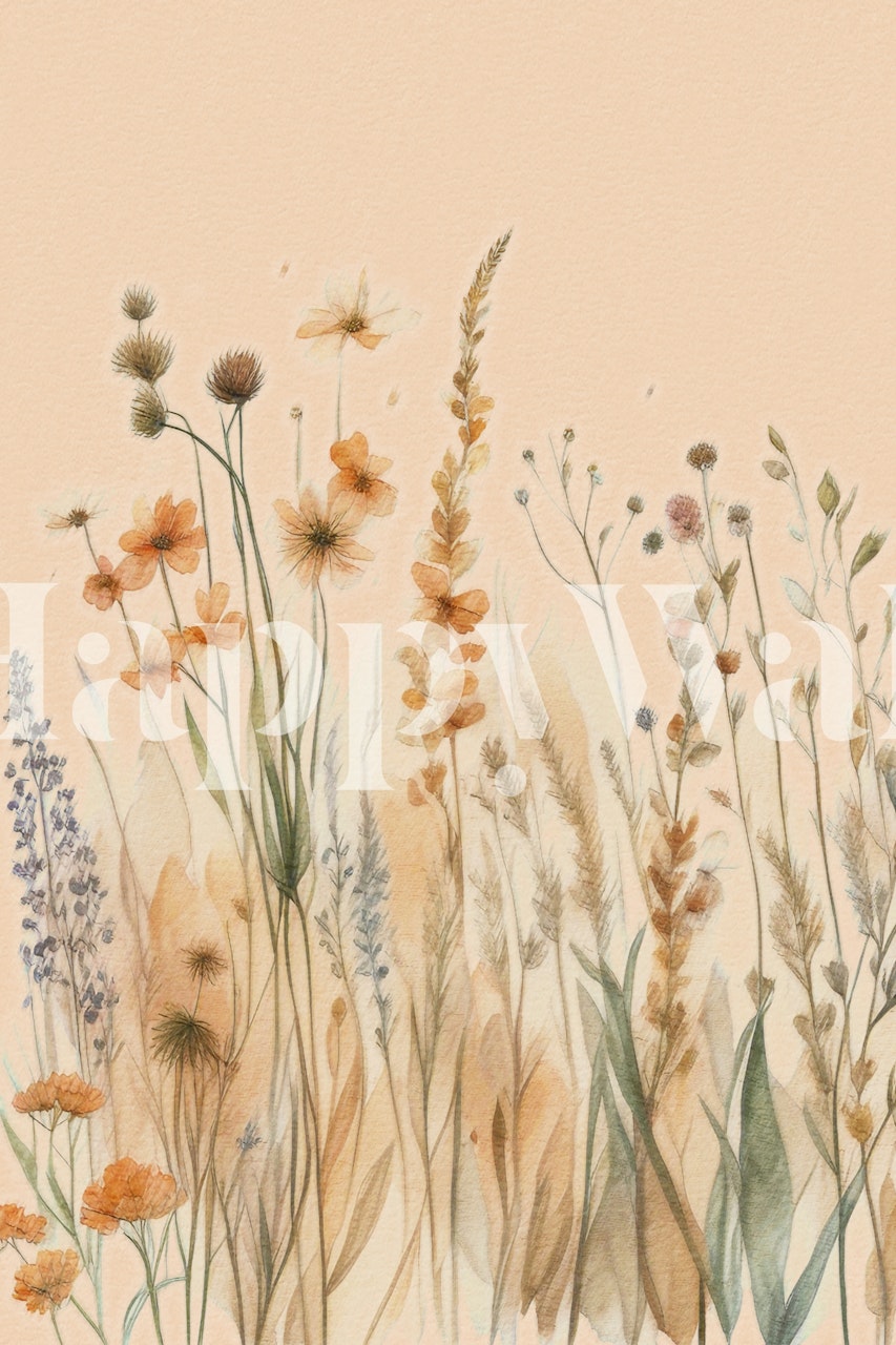 Floral arrangement with peach and orange flowers on pale background wallpaper