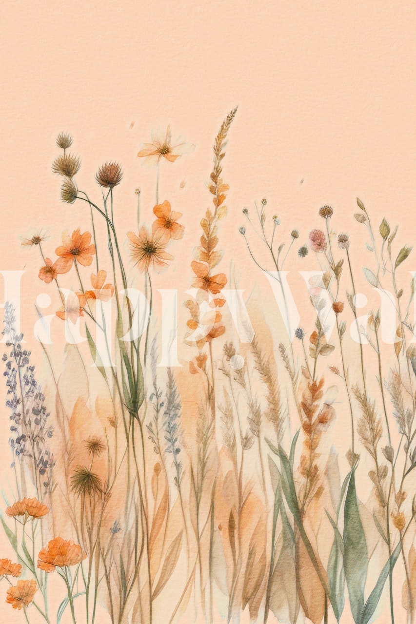 Floral arrangement with peach and orange flowers on pale background wallpaper