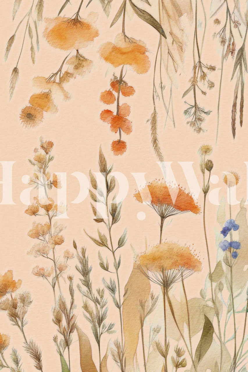 Papel de parede Peach Fuzz Foliage em um quarto