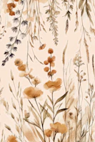 Beige Peach Wildflowers tapet