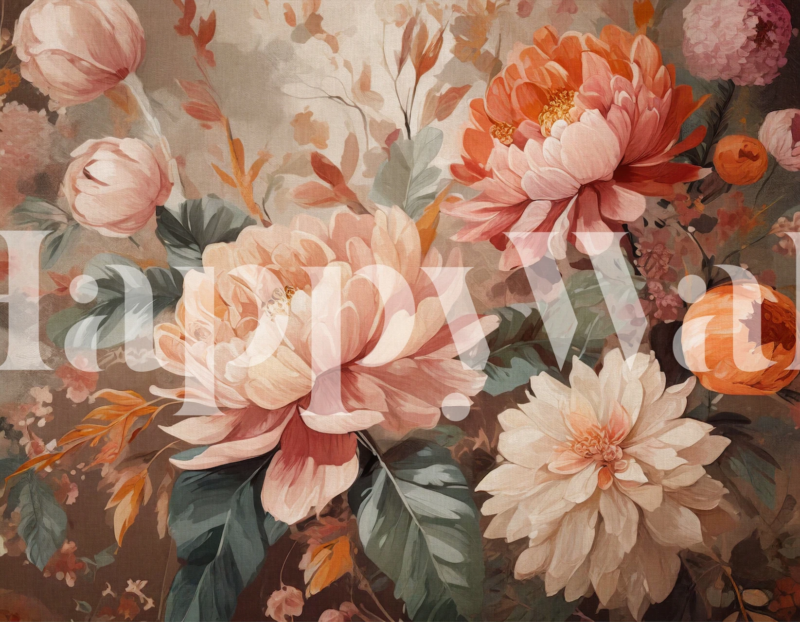 Summer floral peach fuzz wallpaper in a room