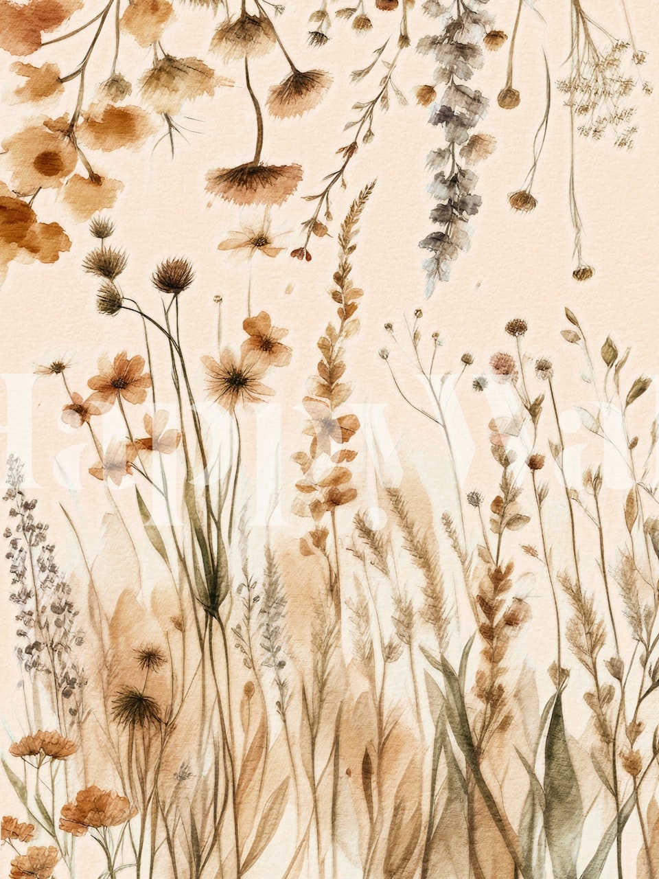 Beige and brown floral patterns with fine details wallpaper