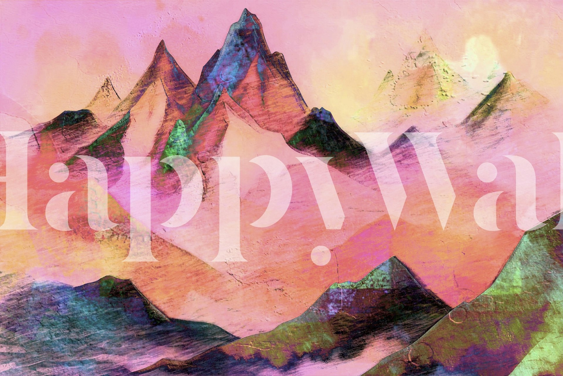 Peach and blue mountain landscape with soft gradients, artistic wallpaper