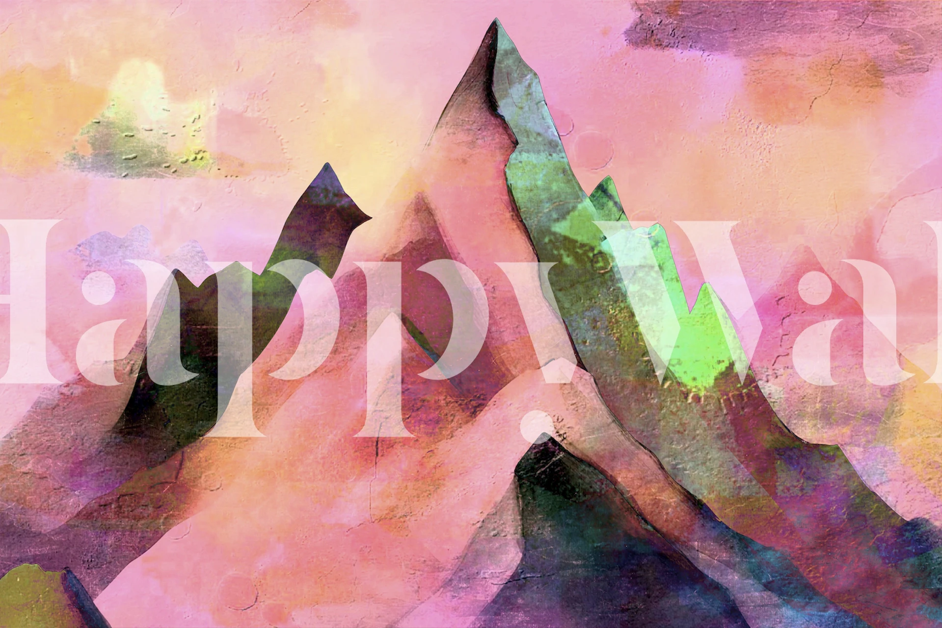 Colorful abstract mountain design with peach and green tones wallpaper