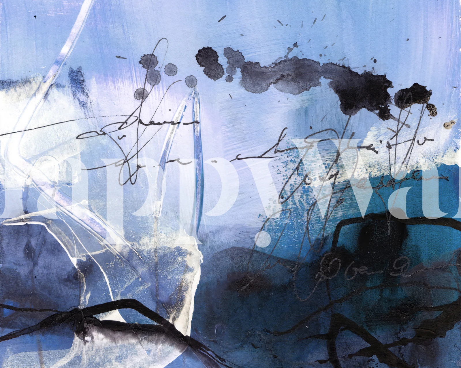 Blue abstract brushstrokes and scribbles wallpaper