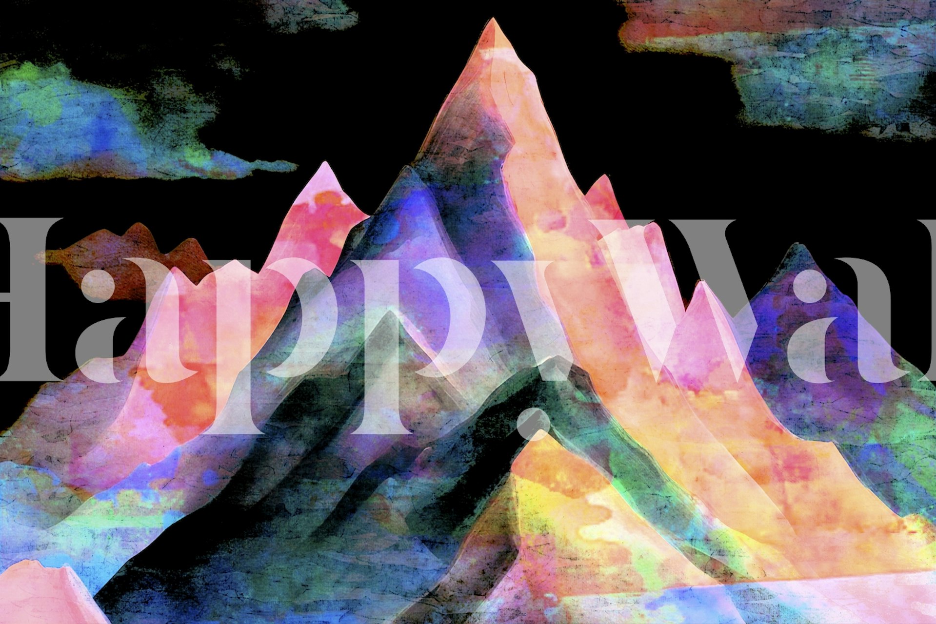 Colorful mountains in shades of pink, blue, and green wallpaper