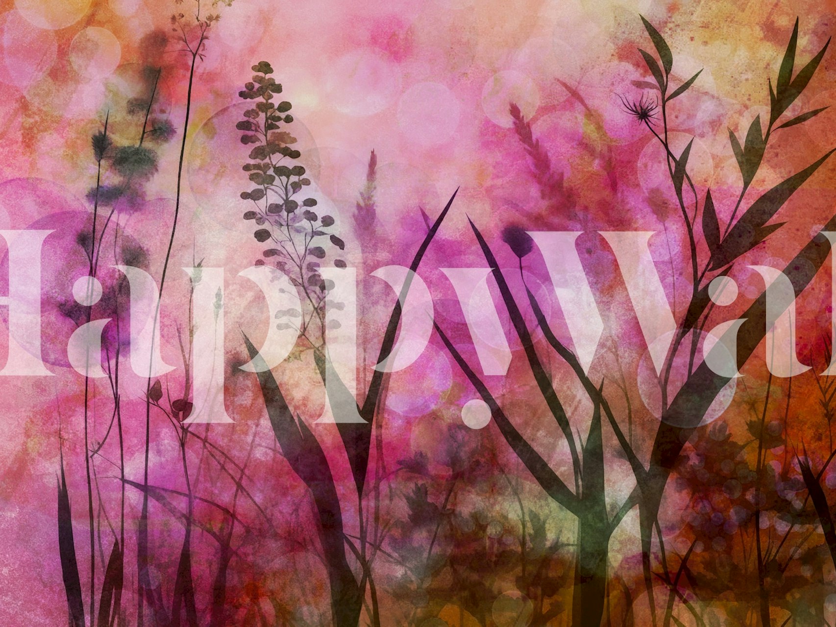 Abstract floral design with pink, peach, and green tones wallpaper