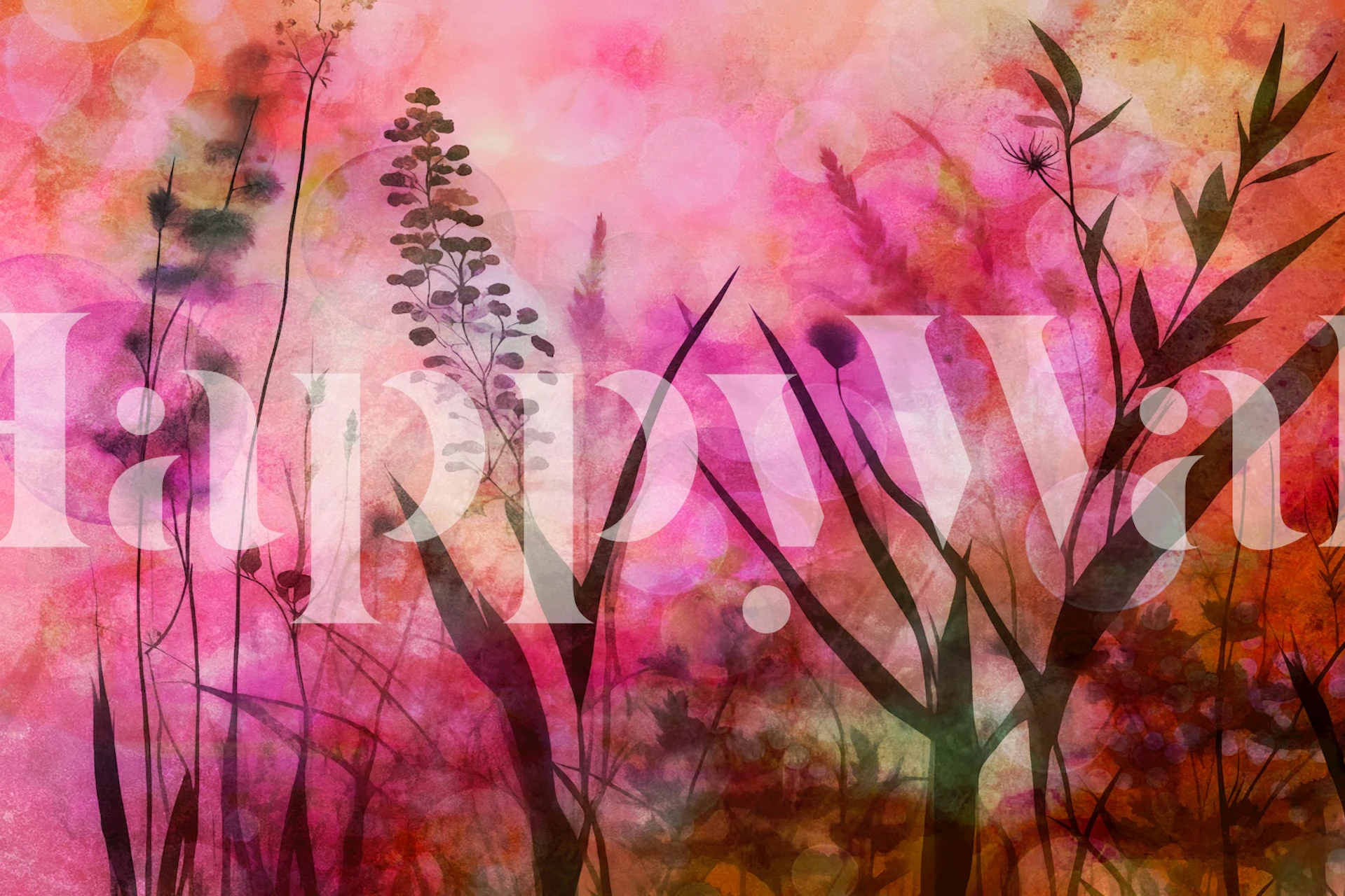 Abstract floral design with pink, peach, and green tones wallpaper