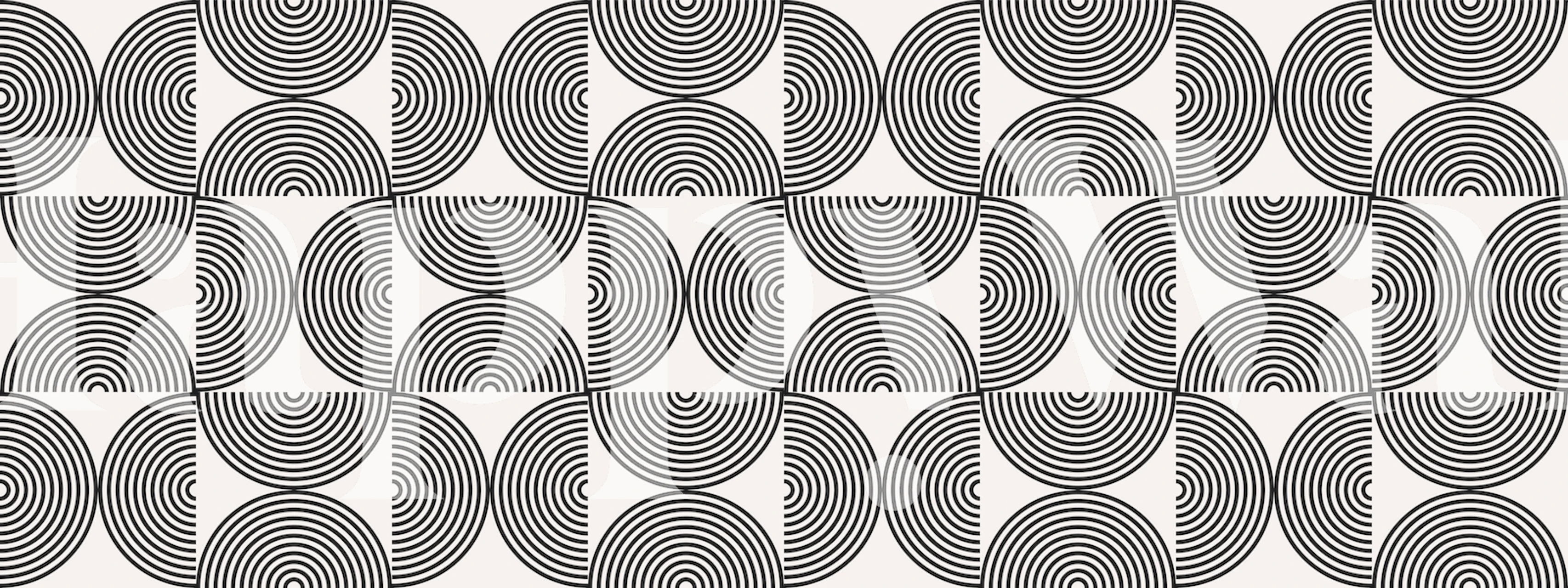 Geometric lines and circles pattern wall mural in grayscale