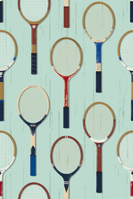 Vintage tennis rackets light green wallpaper | Happywall