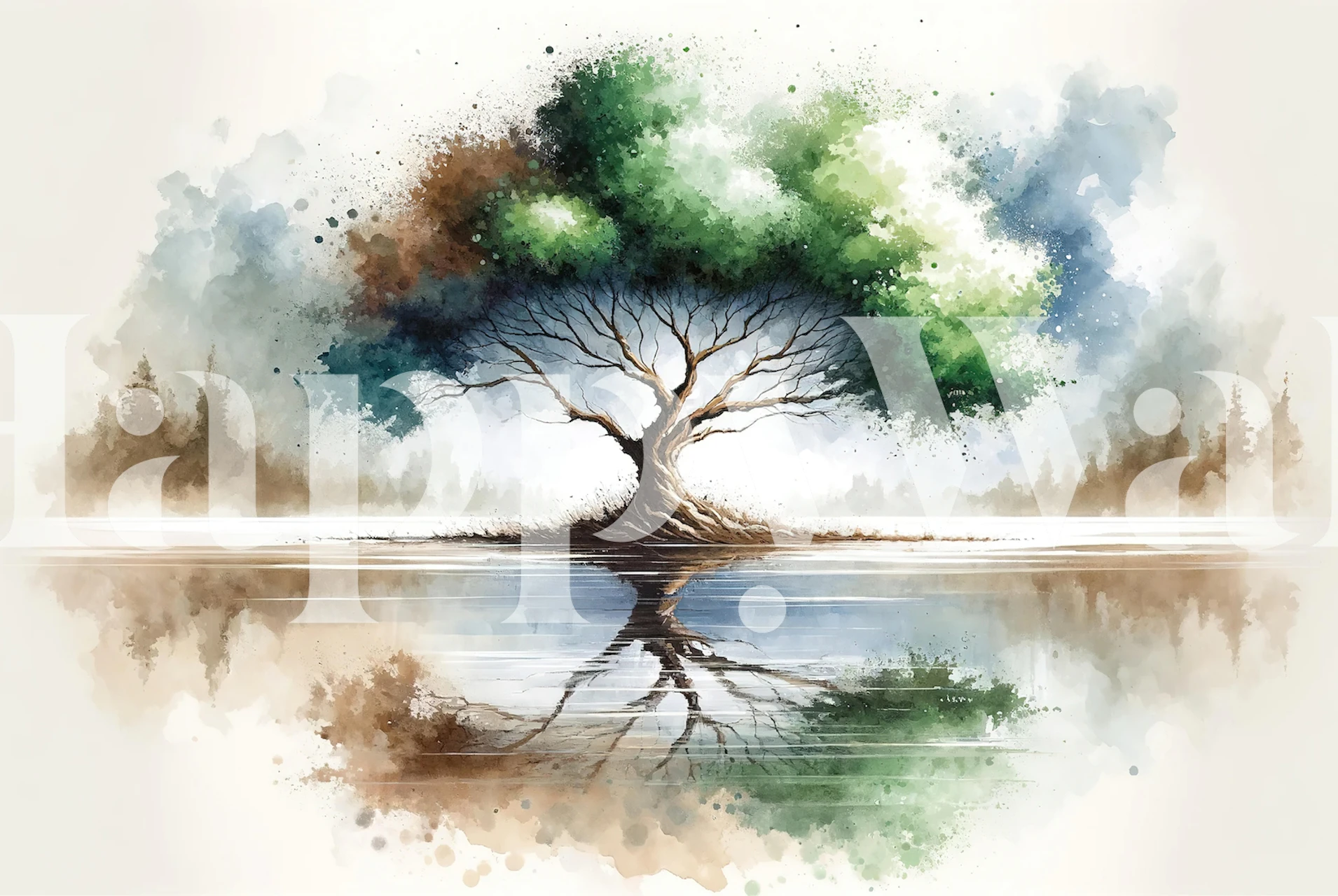 Nature-themed wallpaper with tree reflection