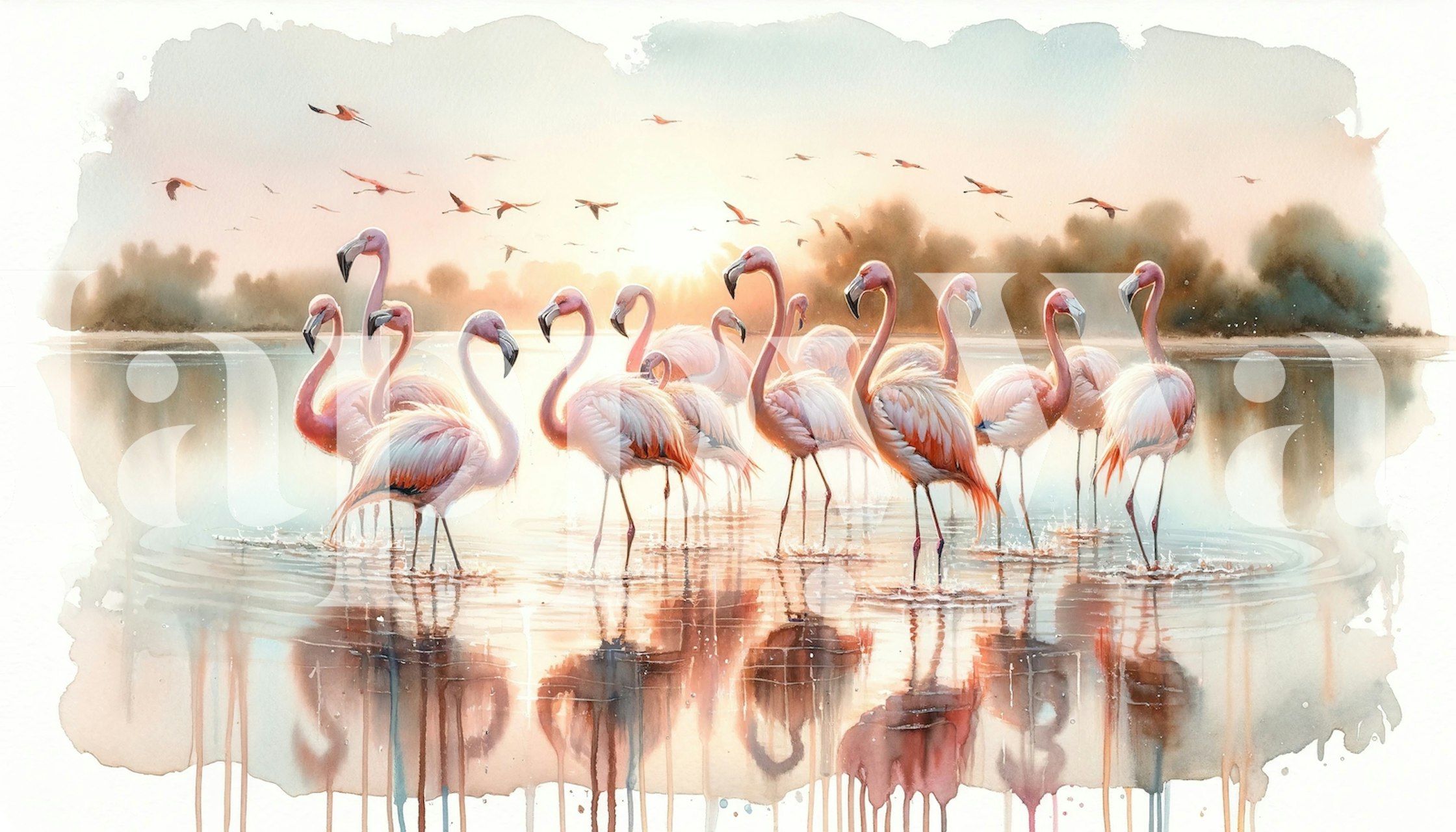 Serene Flamingo Sunrise wallpaper | Happywall