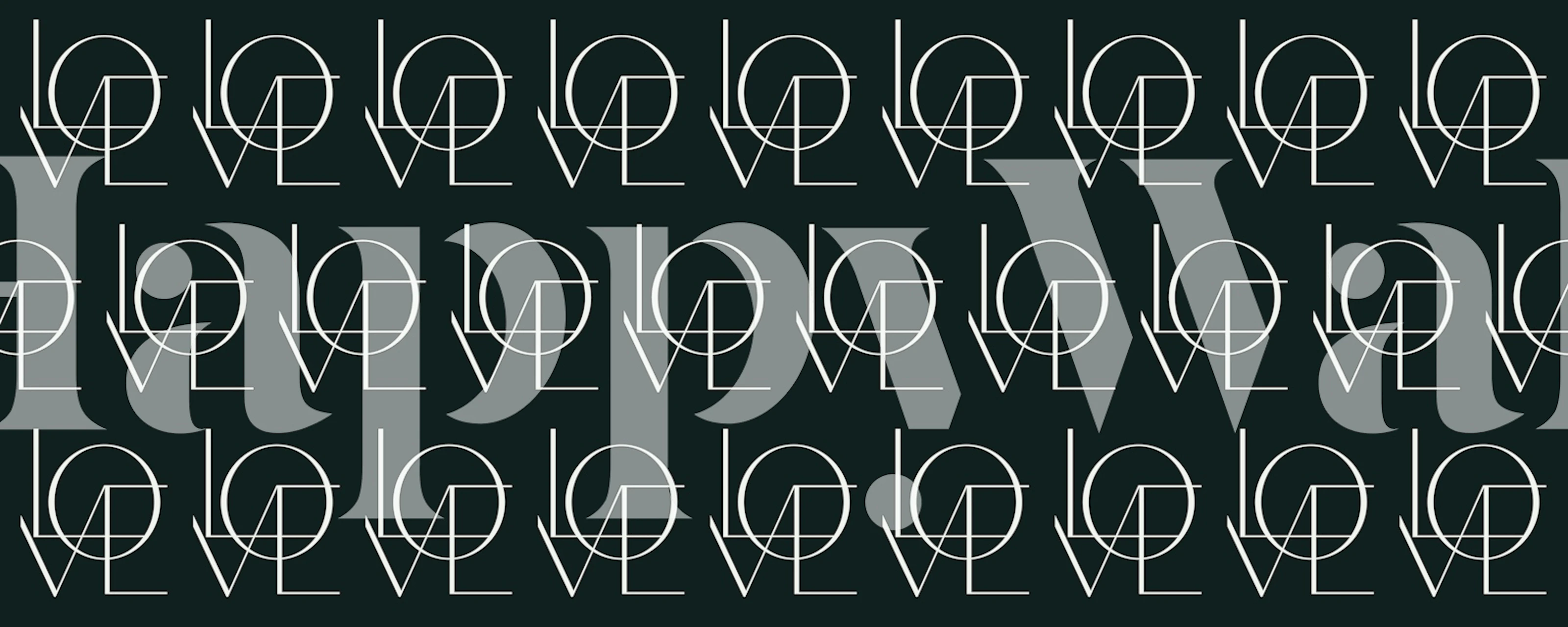 Black wallpaper with modern white love typography pattern