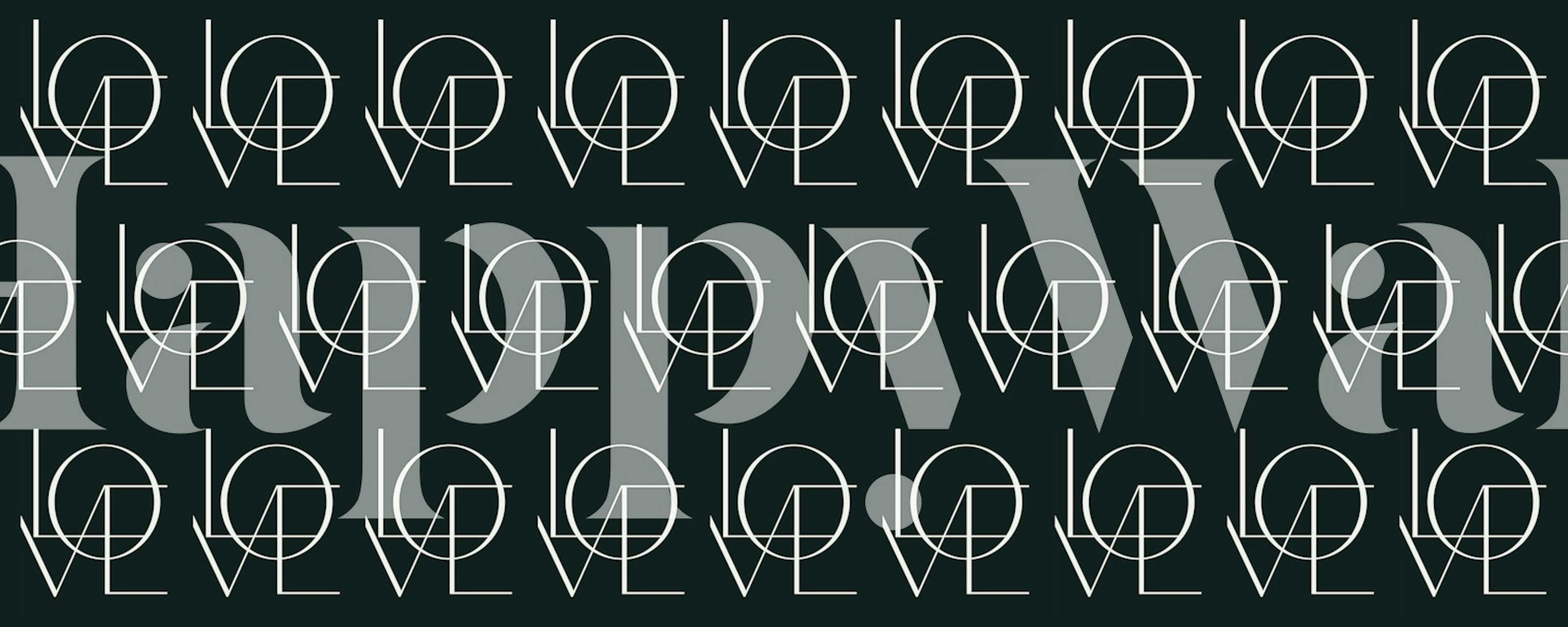 Black wallpaper with modern white love typography pattern