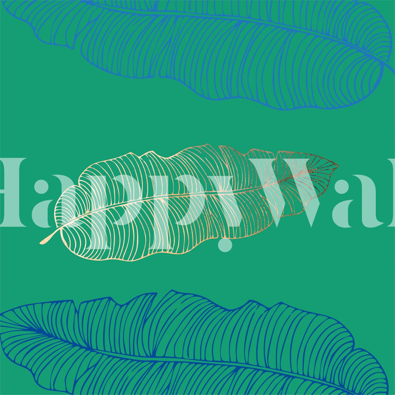 Moss green background with a palm leaf pattern wall mural