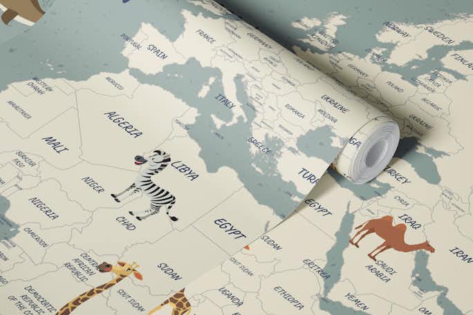 Beautiful Travel Map for Kids - Pastel Bluewallpaper roll