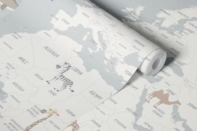 Beautiful Travel Map for Kids - Light Bluewallpaper roll