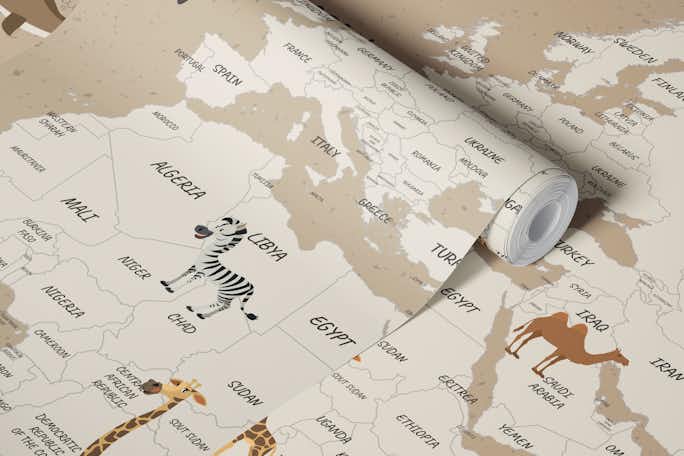 Beautiful Travel Map for Kids - Sepiawallpaper roll