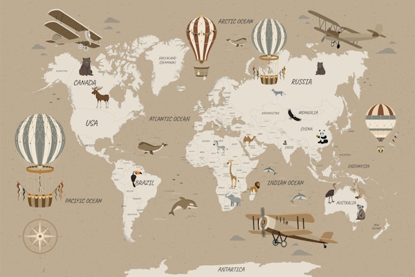Beautiful Travel Map for Kids - Sepia
