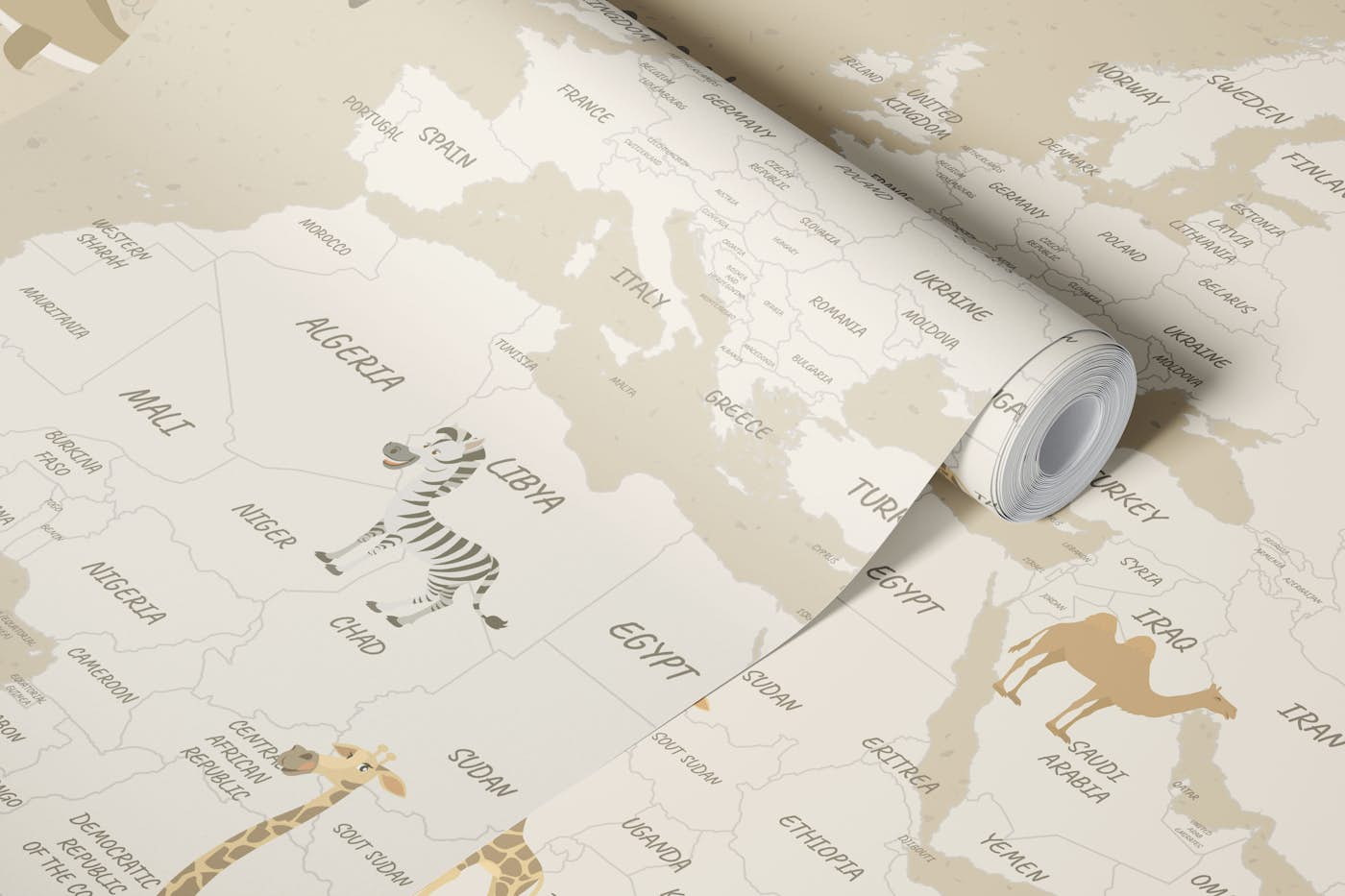 Beautiful Travel Map for Kids - Light Sepia wallpaper roll