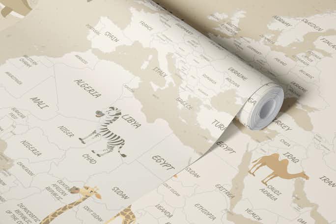 Beautiful Travel Map for Kids - Light Sepiawallpaper roll