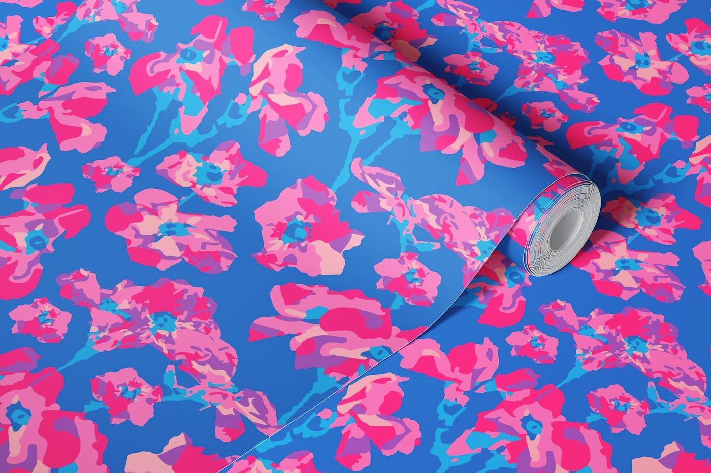 WILD ROSES Abstract Floral Garden - Blue wallpaper roll