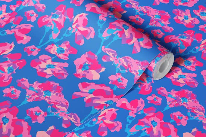 WILD ROSES Abstract Floral Garden - Bluewallpaper roll
