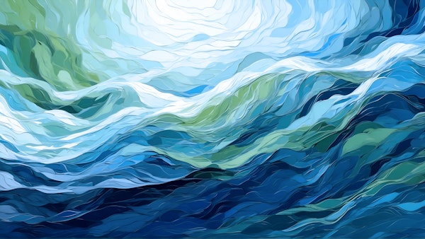 Abstract waves in blue and green colors.