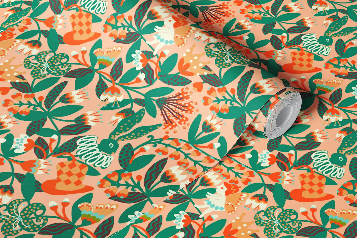 Scandi Folk Bunny and Elf wallpaper roll