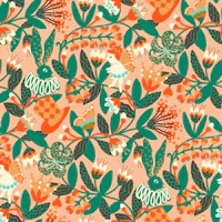 Wonderland peach green wallpaper