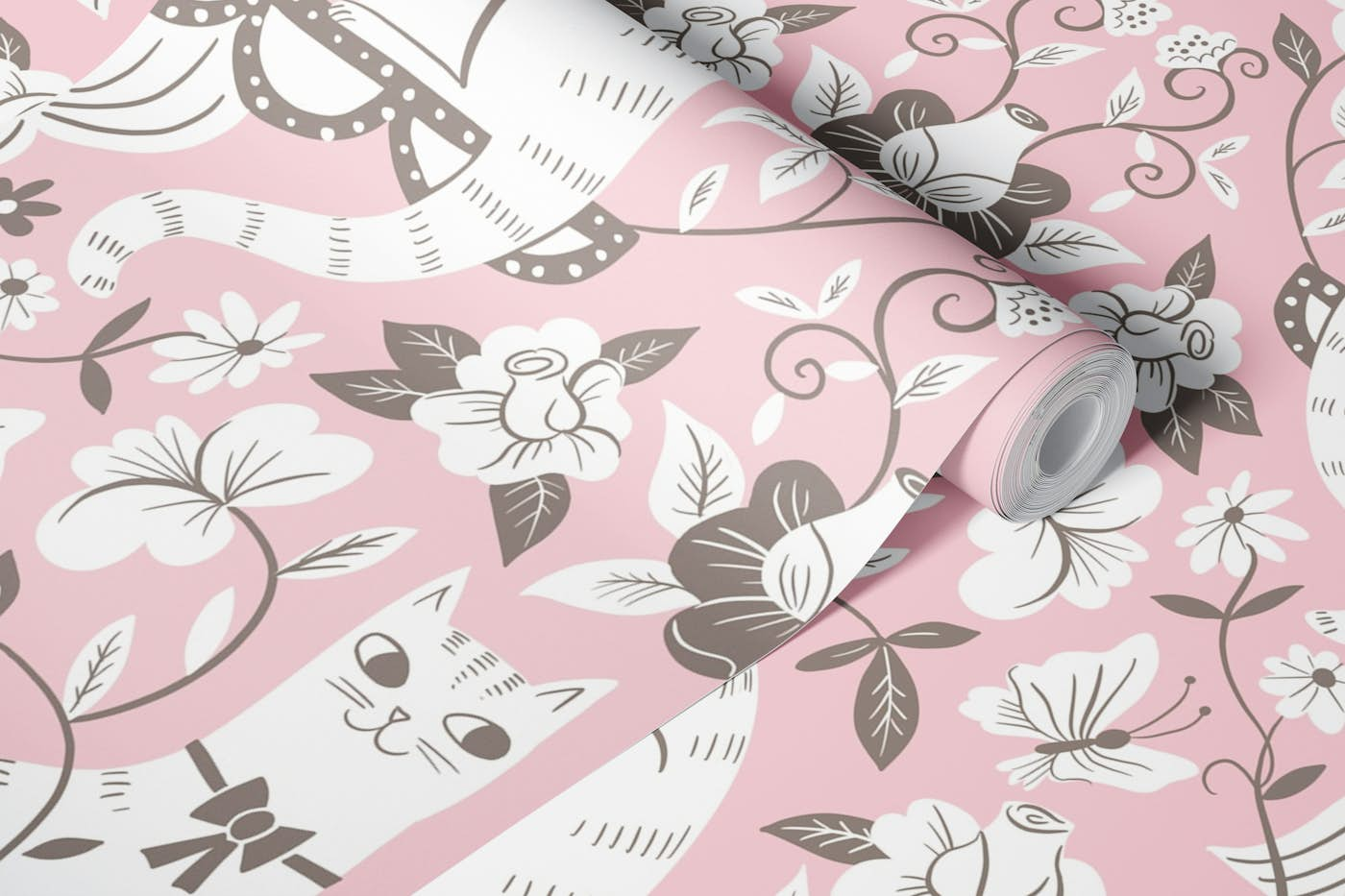 damask romantic cats wallpaper roll