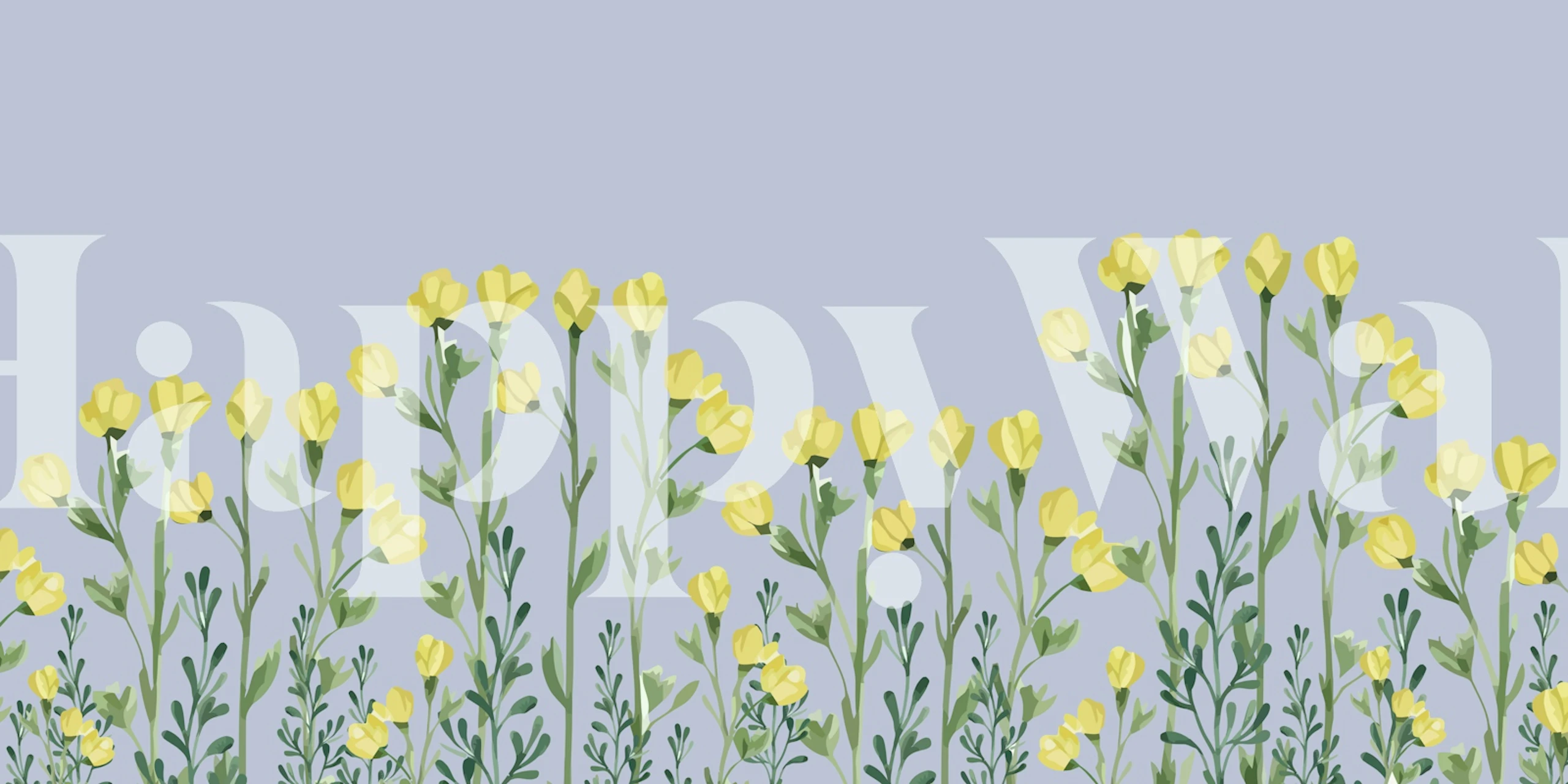 Yellow flowers and green leaves on soft blue background wallpaper