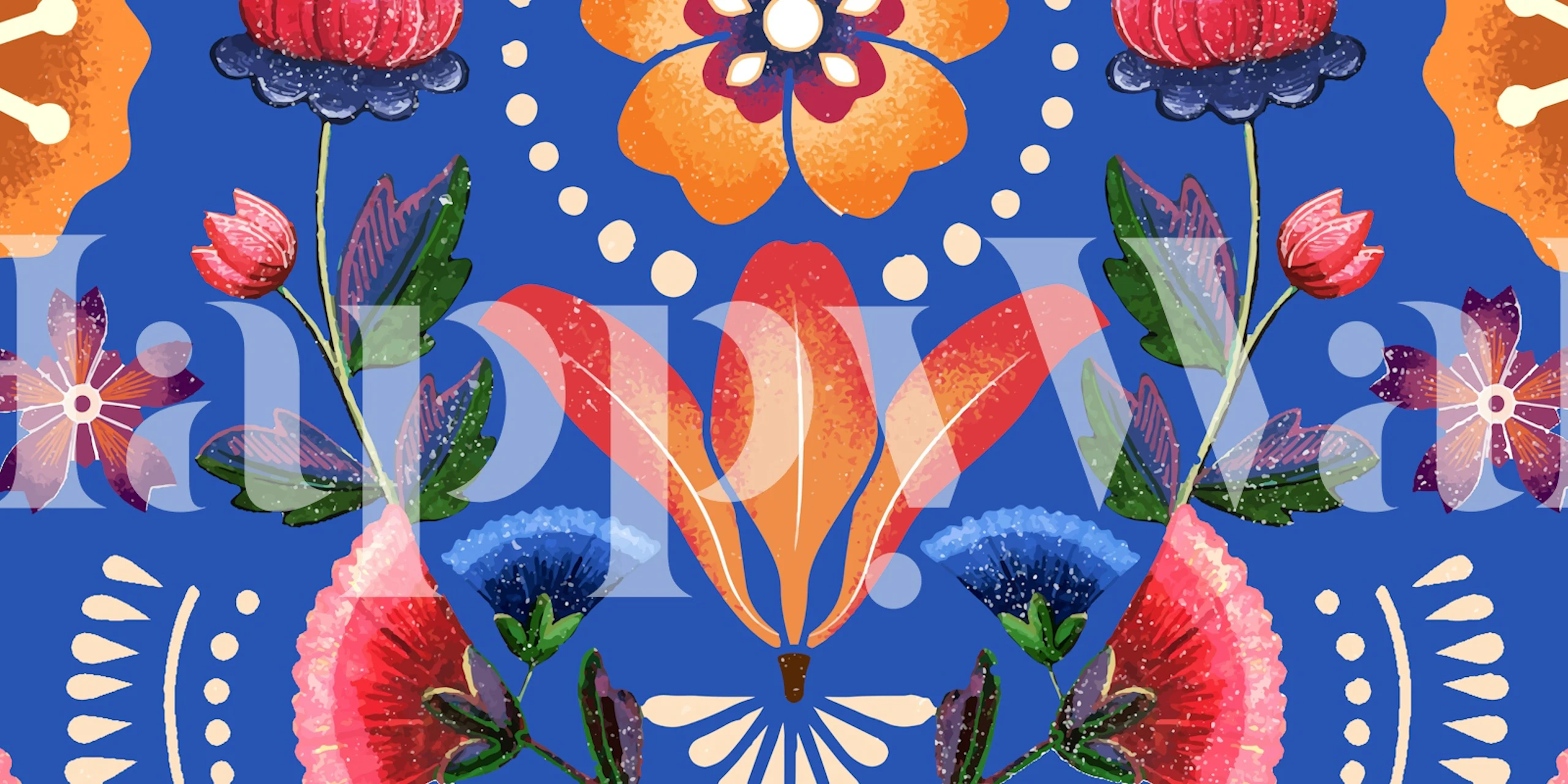 Colorful floral pattern in vibrant blue background wallpaper