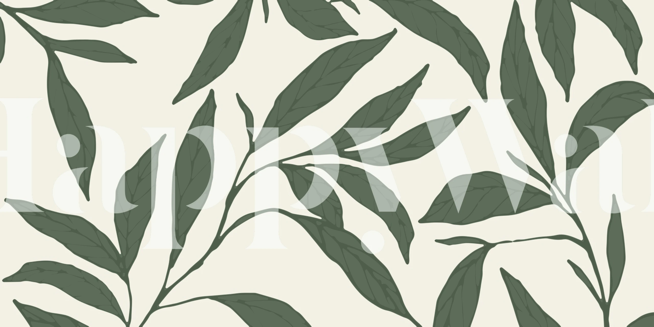 Botanical leaves pattern in green on beige background wallpaper