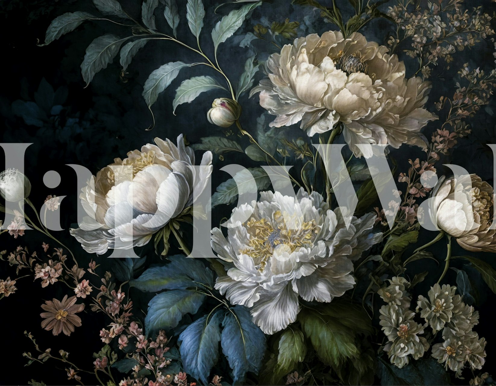 Baroque night flowers behang in een kamer