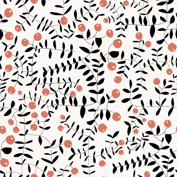 Block print berries black and white