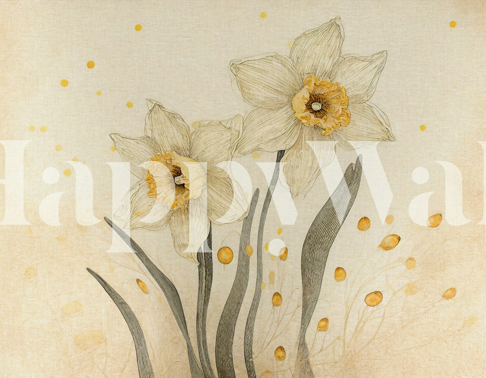 Retro botanical drawing of flowers and seeds