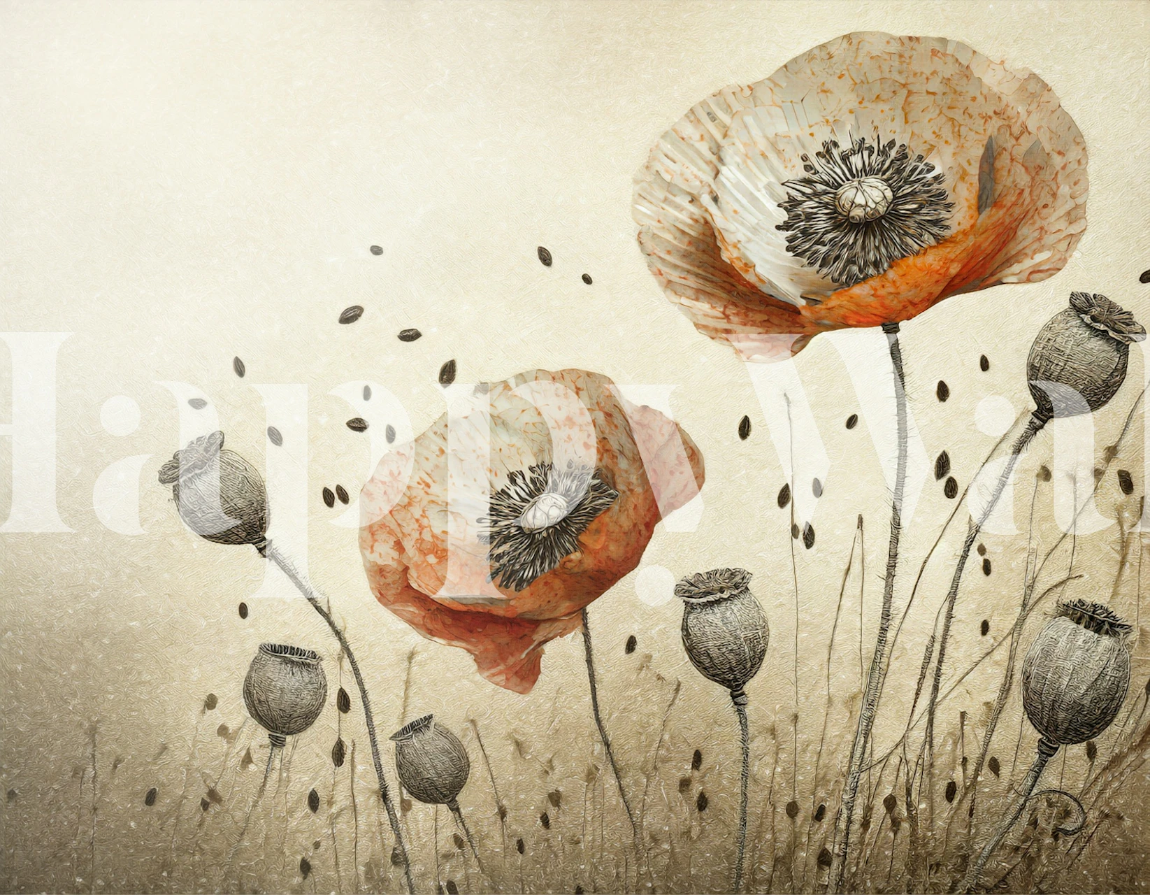 tapeta botanical flowers drawing w pokoju