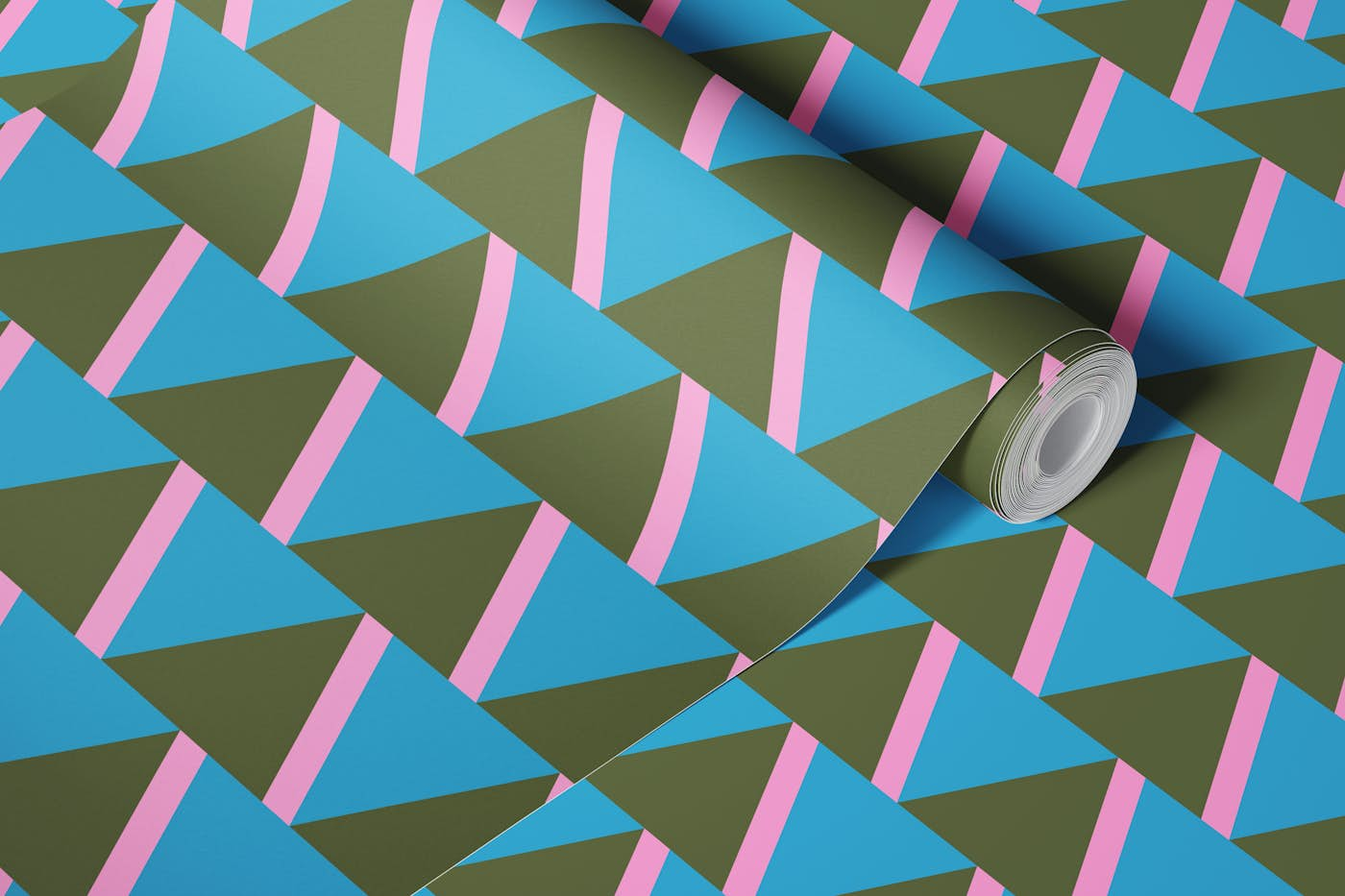 Retro Green and Blue Triangle Pattern wallpaper roll