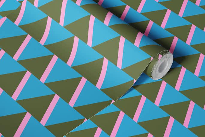 Retro Green and Blue Triangle Patternwallpaper roll