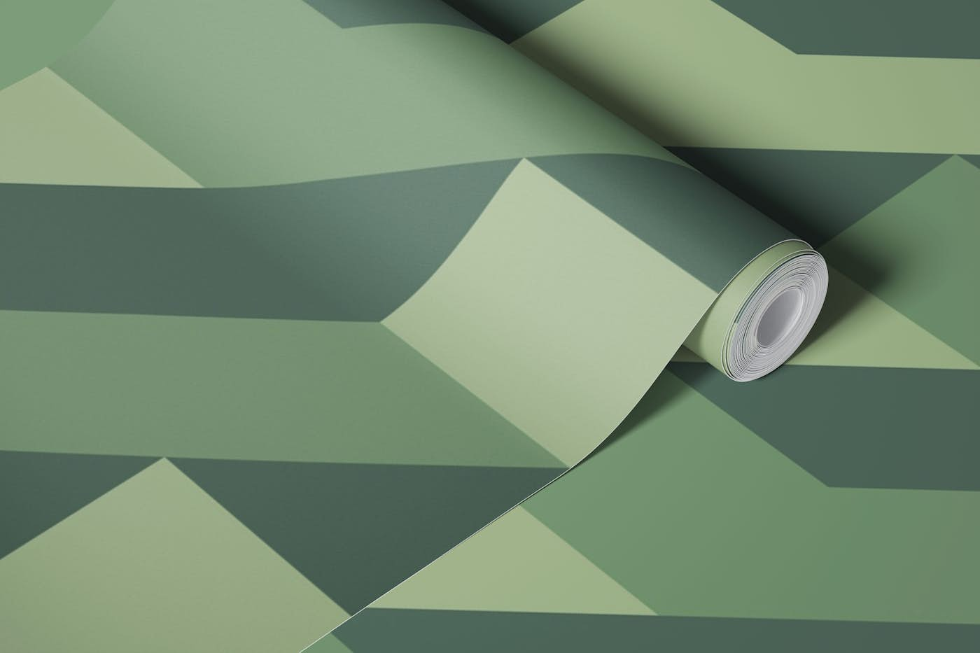 Threedimensional geometric green wallpaper roll