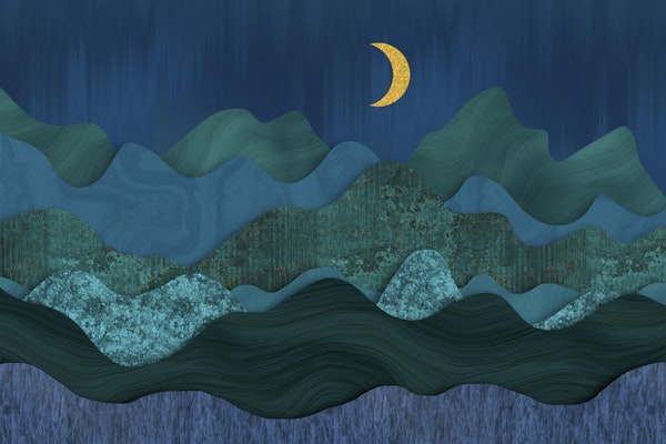 Dream Landscape Paper Collage Midnight Moon