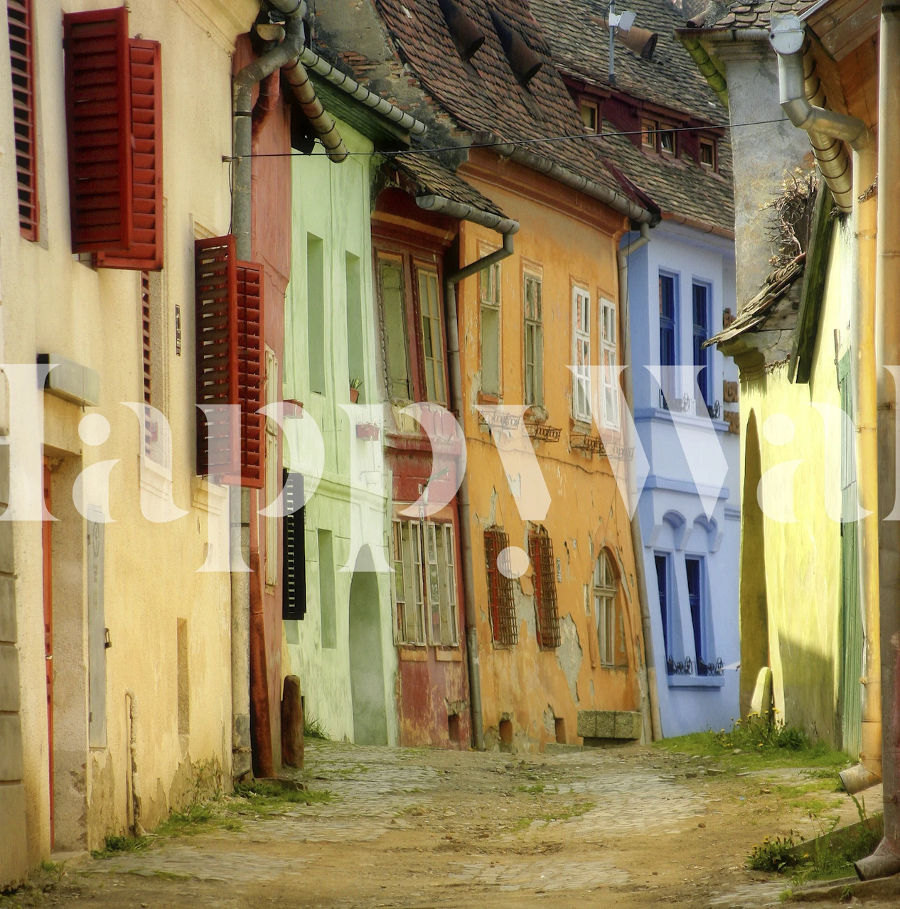 Colorful European street scene wallpaper with vibrant buildings