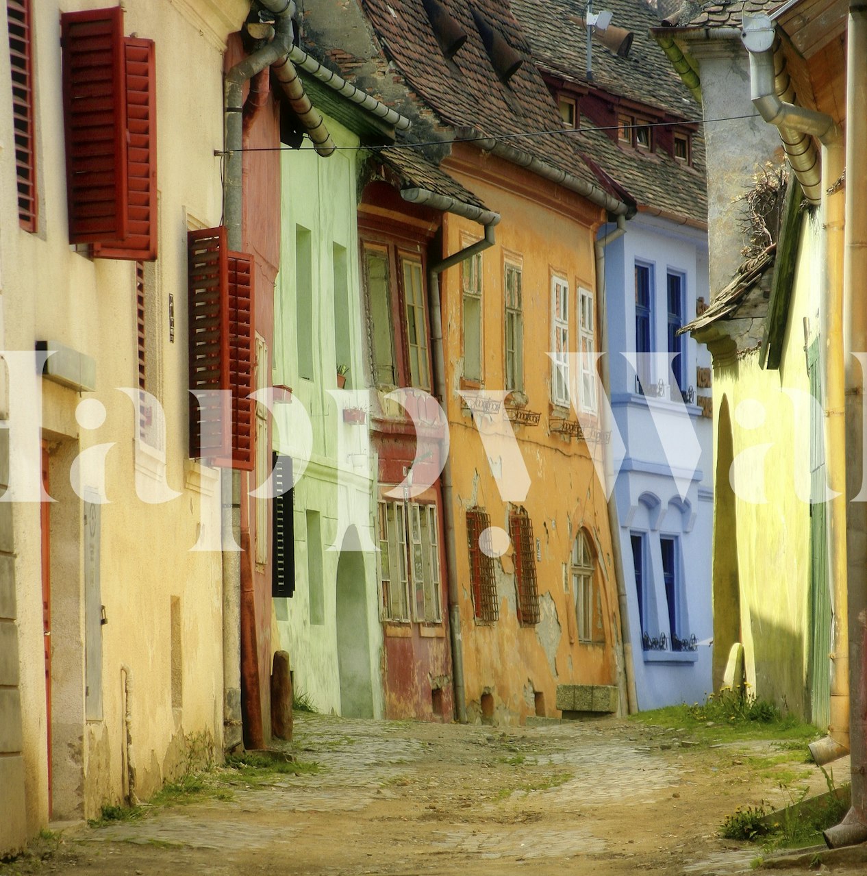 Colorful European street scene wallpaper with vibrant buildings